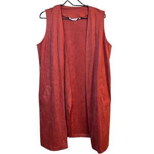 Soft Surroundings Women's Size Medium Faux Suede Vest Longline Open Front Coral